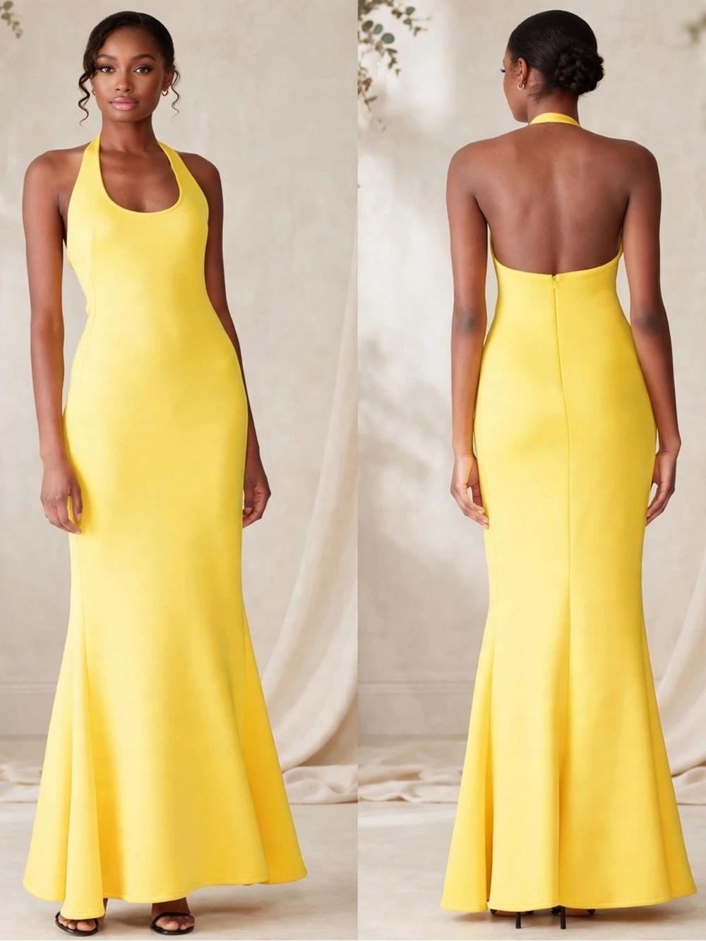 Black Halo Napa Halter dress in a vibrant yellow size 12. Trumpet skirt